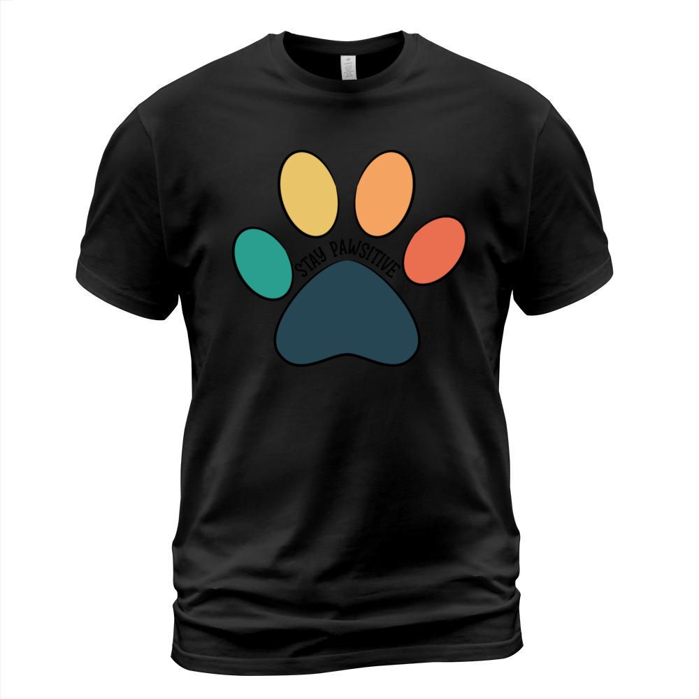 Paw Print - Stay Pawsitive Vintage Black Text T-Shirt Unisex