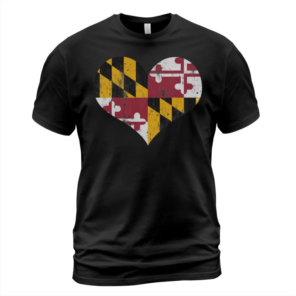 Vintage Heart Flag of Maryland Men Women Kids T-Shirt Unisex