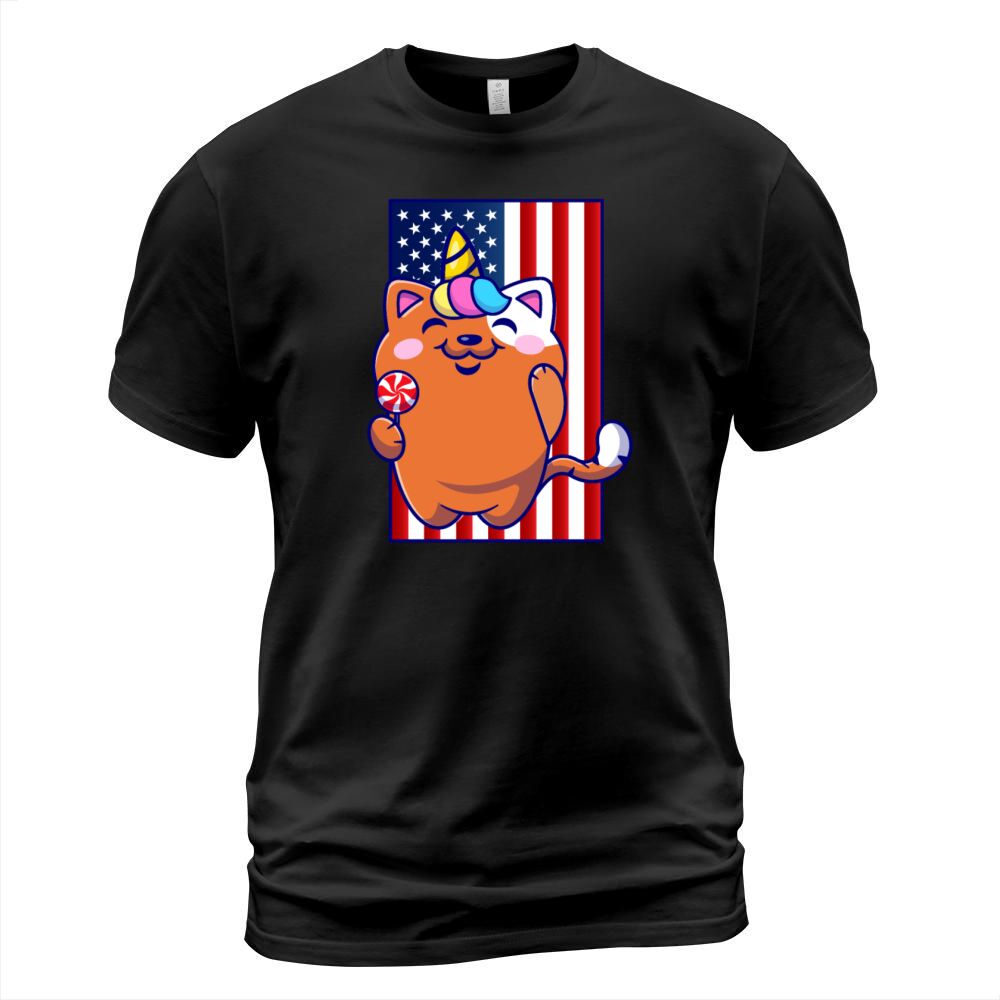 Cat Unicorn Candy American Flag Usa 4th of July T-Shirt Unisex