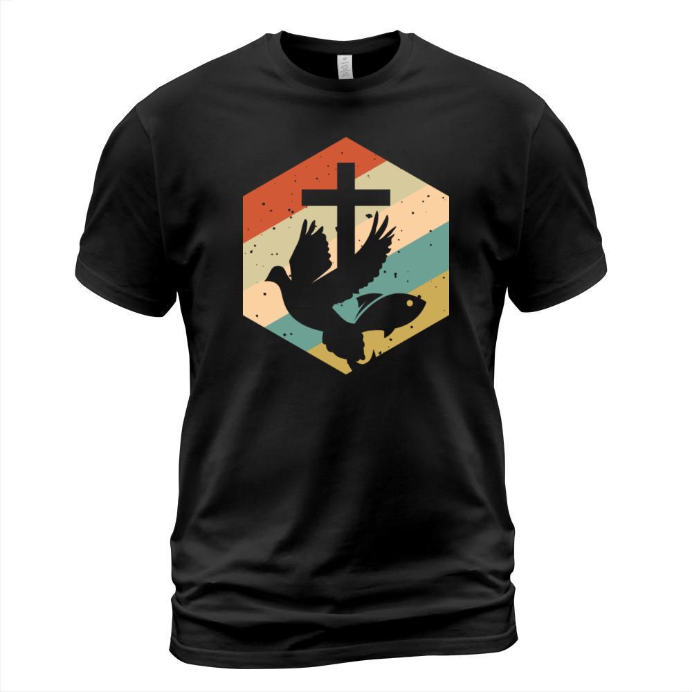Retro Vintage Jesus Cross Dove Fish T-Shirt Unisex