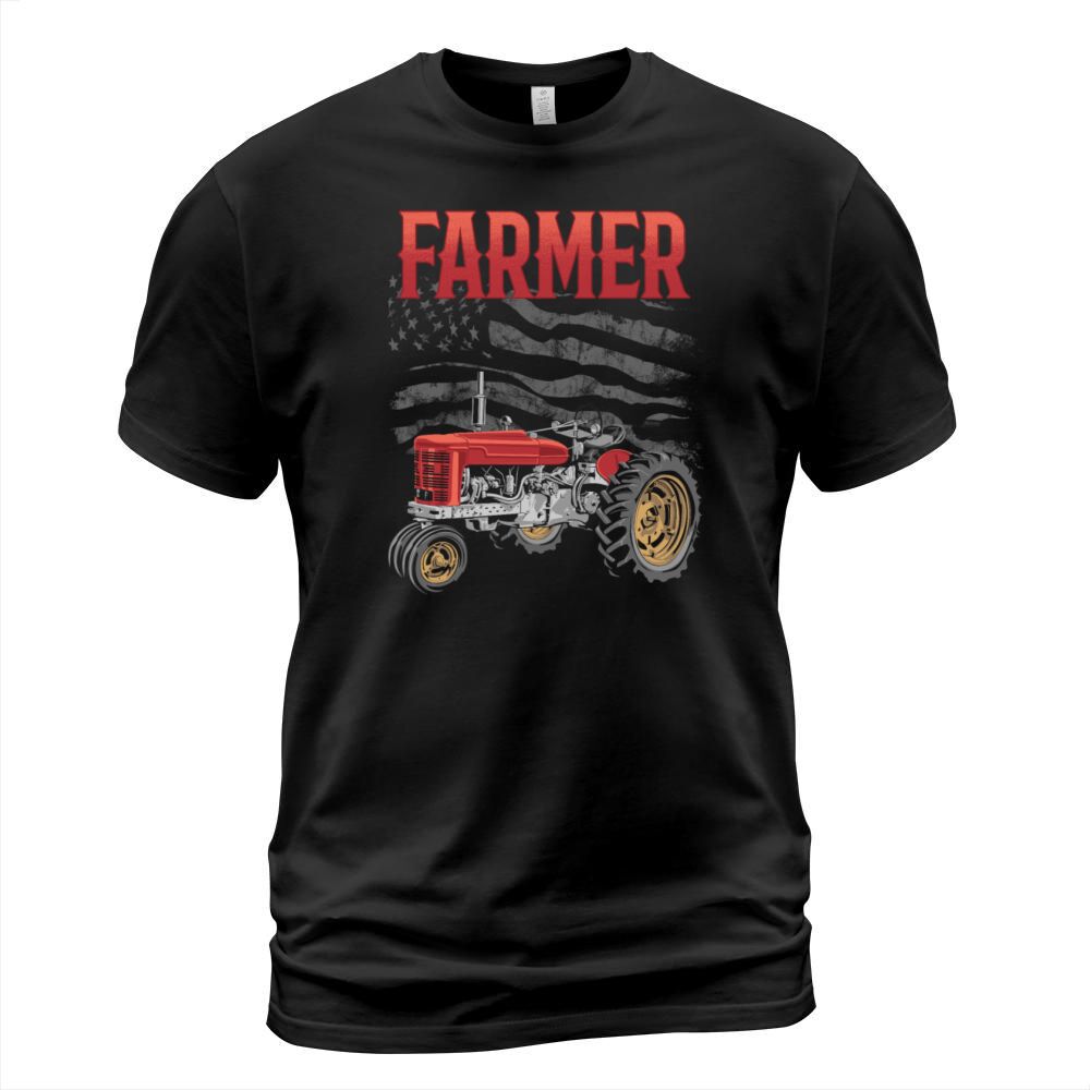Vintage Farmer USA Flag Farm Barn Tractor Rancher T-Shirt Unisex
