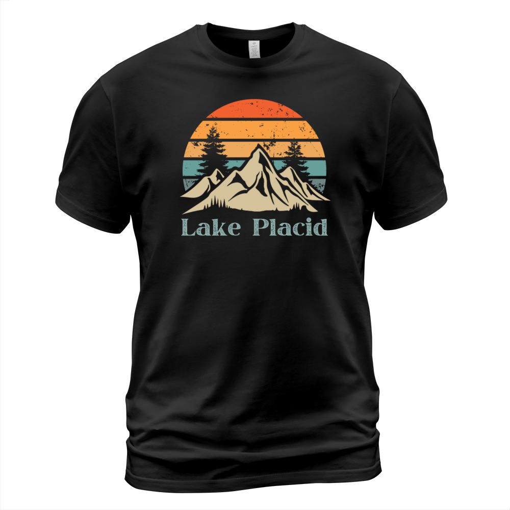 Lake Placid Retro Vintage Mountain Sunset Outdoors T-Shirt Unisex