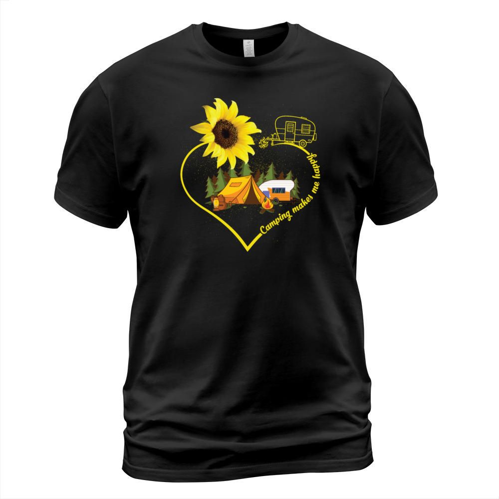 Camping Makes Me Happy Sunflower Heart Camper T-Shirt Unisex