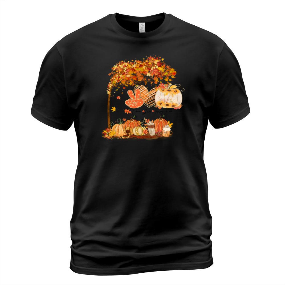 Peace Love Happy Fall Pumpkin Sunflower Vintage T-Shirt Unisex