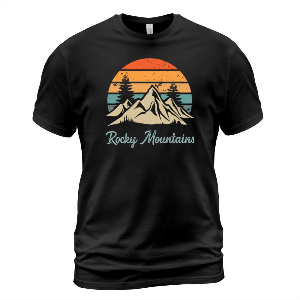 Rocky Mountains Retro Vintage Mountain Sunset Outd T-Shirt Unisex