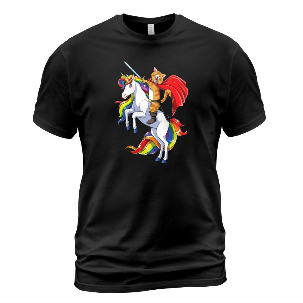 Cat Riding Unicorn T-shirt Funny Kitty Kitten Unicorns Gifts T-Shirt Unisex