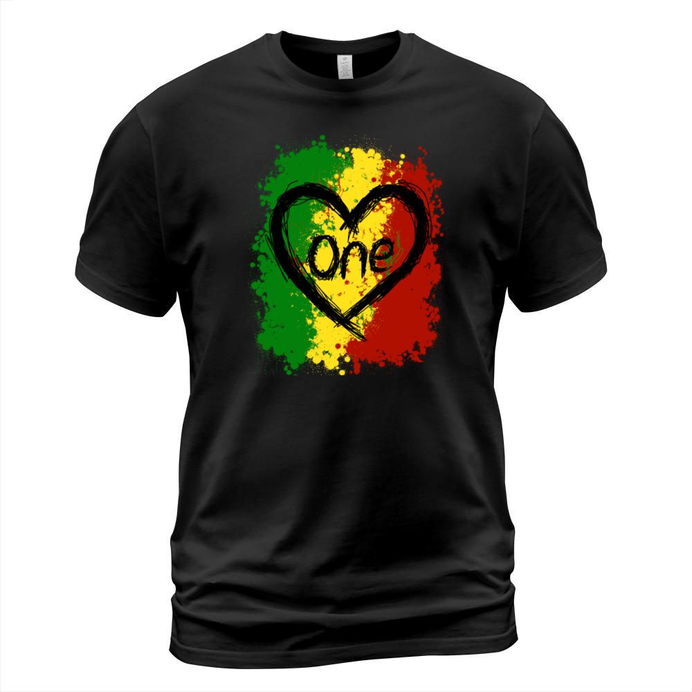 One Love Reggae Heart Rasta Colors Reggaeton Music T-Shirt Unisex