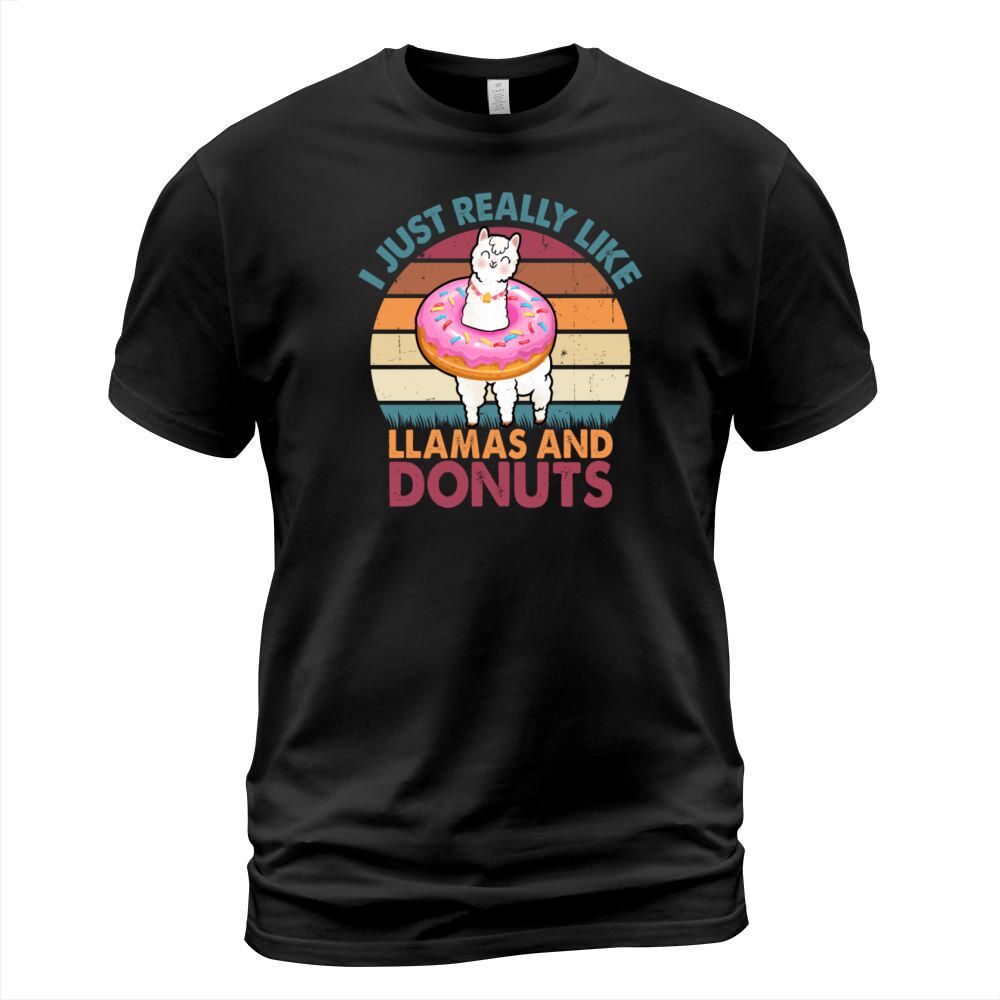 Retro Vintage I Just Really Like Llamas and Donuts T-Shirt Unisex