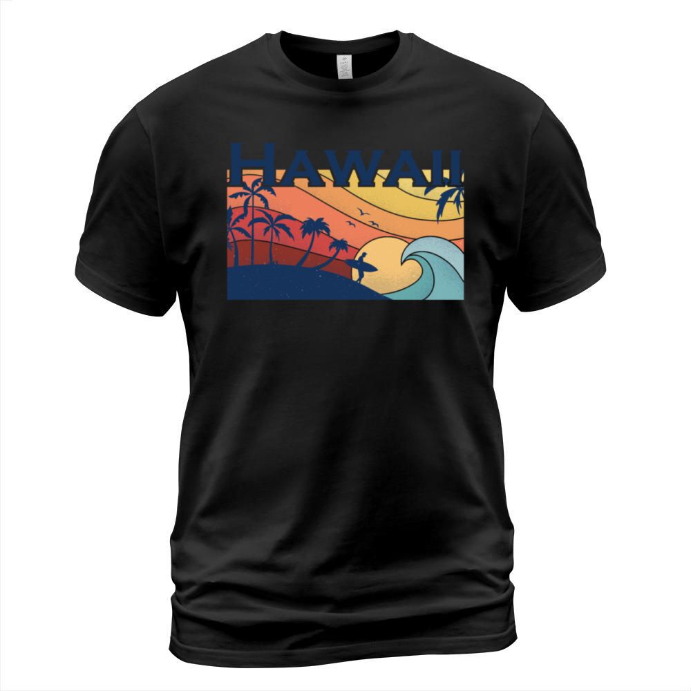 Hawaii Surfer - Sunset - Palm Trees Retro Vintage T-Shirt Unisex