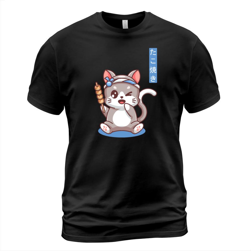 Kawaii Takoyaki Cute Cat Japanese Food Vintage T-Shirt Unisex