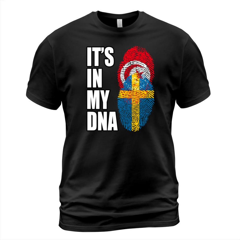 Tunisian And Swedish Mix Heritage DNA Flag T-Shirt Unisex