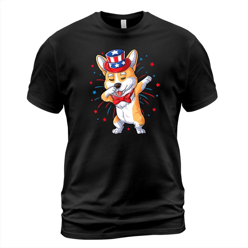 Dabbing Corgi 4th Of July Men Women Usa American Flag Premium Shirt T-Shirt Unisex
