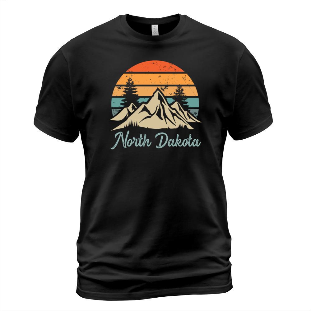 North Dakota Retro Vintage Mountain Sunset Outdoor T-Shirt Unisex