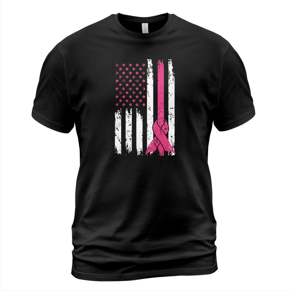 Breast Cancer Awareness - American Flag Distressed T Shirt T-Shirt Unisex