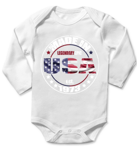 Birthday Saying Born USA 1973 Long Sleeve Baby One-Piece