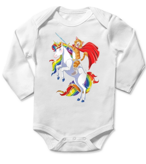 Cat Riding Unicorn T-shirt Funny Kitty Kitten Unicorns Gifts Long Sleeve Baby One-Piece