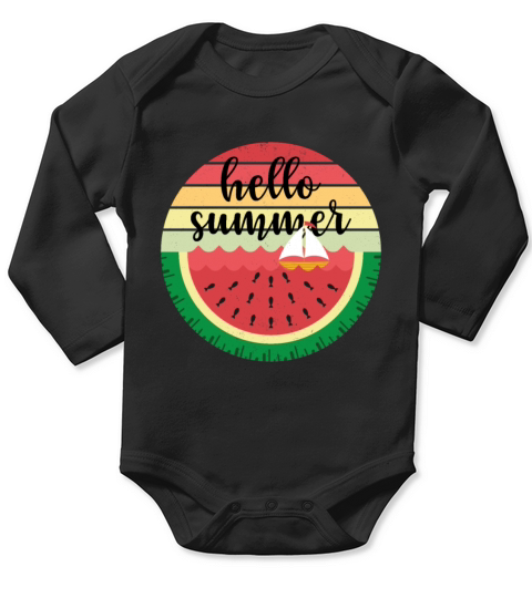 Hello Summer Watermelon Retro Vintage Vacation Long Sleeve Baby One-Piece