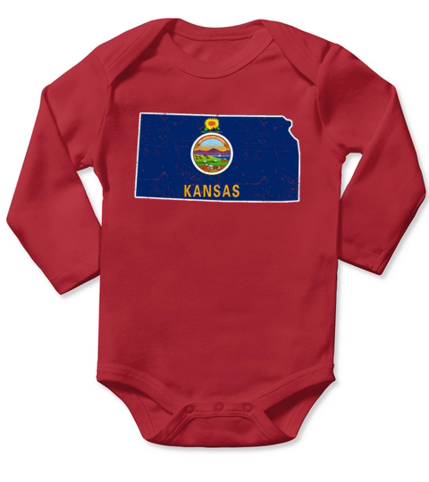 Land Map America US State Distressed Kansas Long Sleeve Baby One-Piece