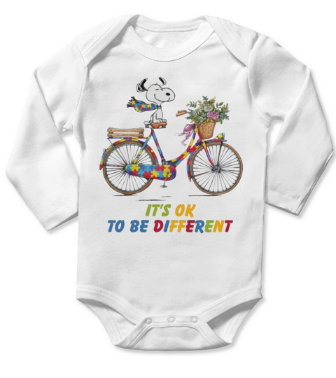 Snoopy Riding Bike It’s Ok To Be Different Autism shirt Long Sleeve Baby One-Piece