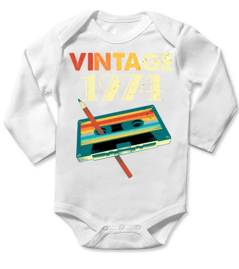 Vintage 1974 Music Cassette 1974 Birthday Long Sleeve Baby One-Piece