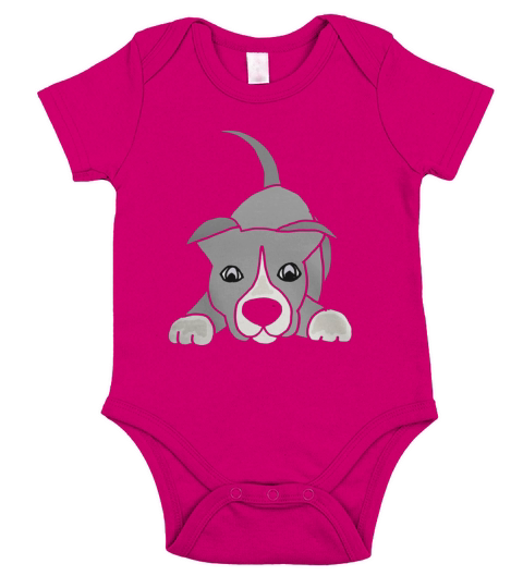 Adorable Funny Crouching Gray Pit Bull Puppy Dog t shirt Short Sleeve Baby One-Piece