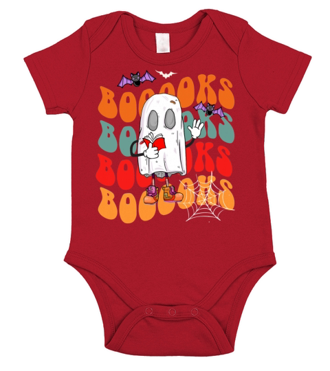 Booooks Groovy Cute Ghost Reading Book Halloween Short Sleeve Baby One-Piece