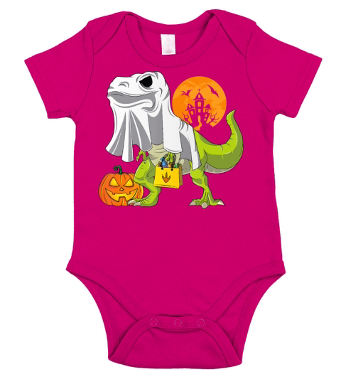 ghost dinosaur funny halloween t rex boys costume Short Sleeve Baby One-Piece