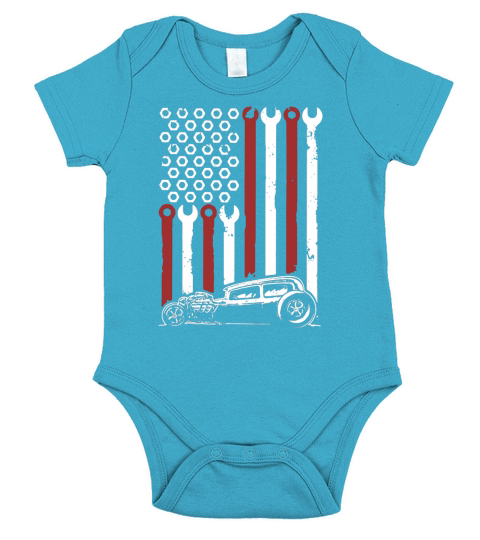 Hot Rod American Flag Independence Day Short Sleeve Baby One-Piece