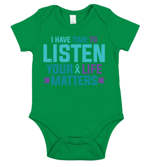 Purple Teal Ribbon I Have Time To Listen Short Sleeve Baby One-Piece