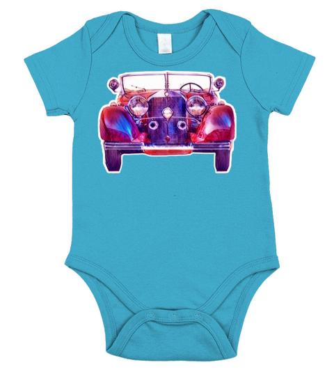 Red Blue Classic Vintage Car Painting Short Sleeve Baby One-Piece