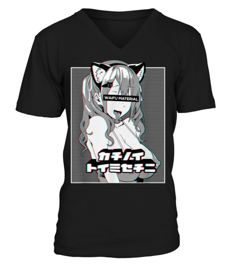 Ahegao t shirt lewd anime neko girl shirt and waifu material V-Neck T-shirt