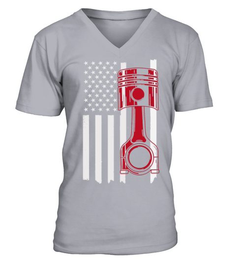 Car Enthusiast American Flag Piston V-Neck T-shirt