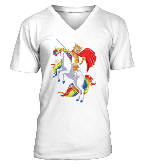 Cat Riding Unicorn T-shirt Funny Kitty Kitten Unicorns Gifts V-Neck T-shirt
