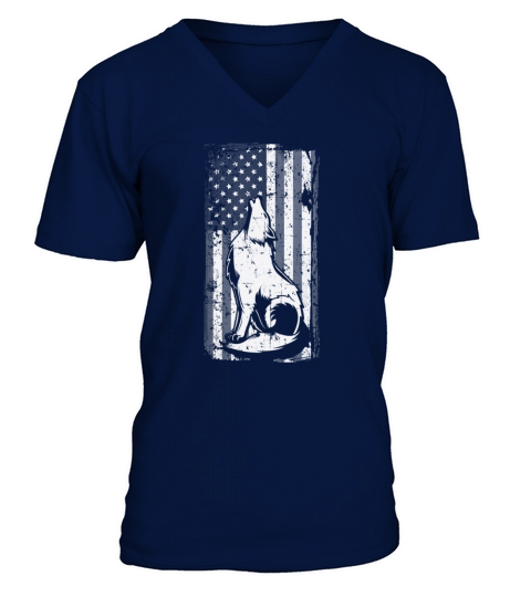 Distressed Native American Flag Howling Gray Wolf shirt V-Neck T-shirt
