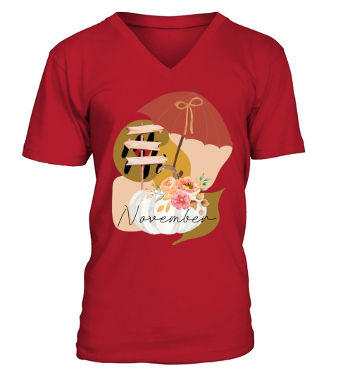 Fall November white pumpkin abstract V-Neck T-shirt