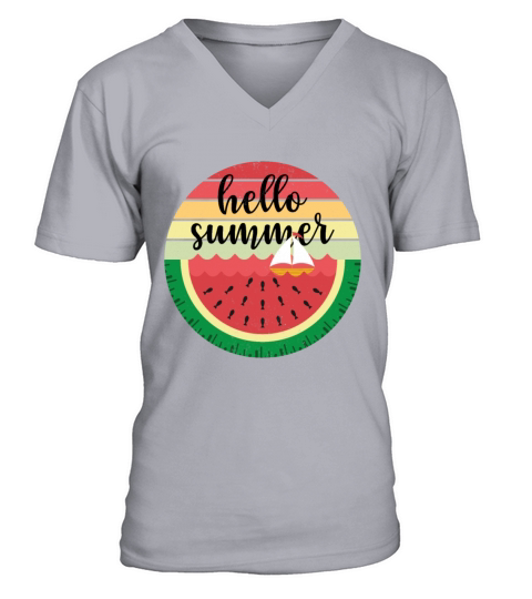 Hello Summer Watermelon Retro Vintage Vacation V-Neck T-shirt