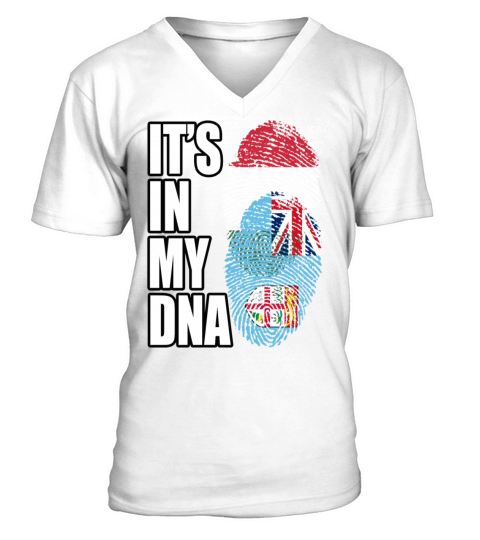 Hungarian And Fijian Mix Heritage DNA Flag V-Neck T-shirt