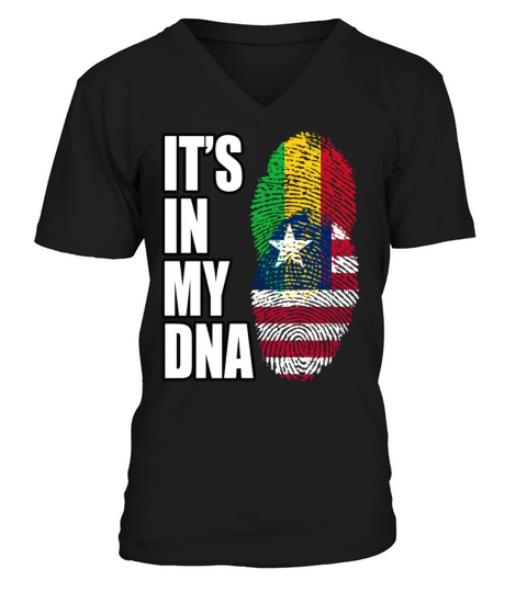 Malian And Liberian Mix Heritage DNA Flag V-Neck T-shirt