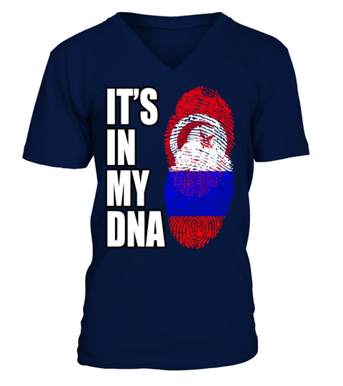 Tunisian And Russian Mix Heritage DNA Flag V-Neck T-shirt