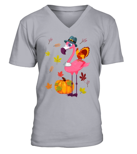 Turkey Riding Flamingo Funny Thanksgiving V-Neck T-shirt