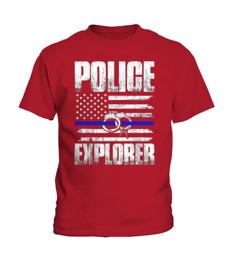 Police Explorer Thin Blue Line American Flag shirt Kids T-Shirt