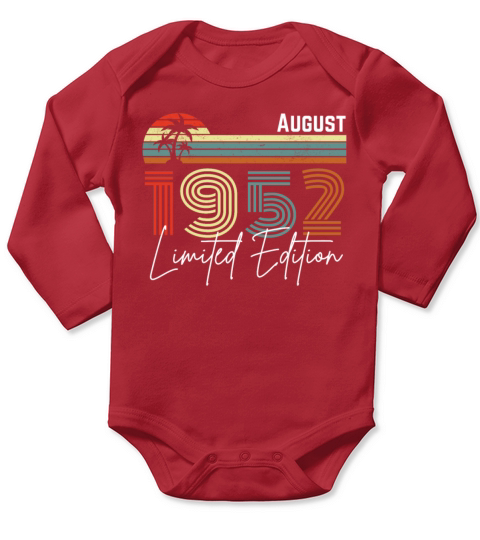 70 Years August 1952 Vintage Limited Edition Long Sleeve Baby One-Piece