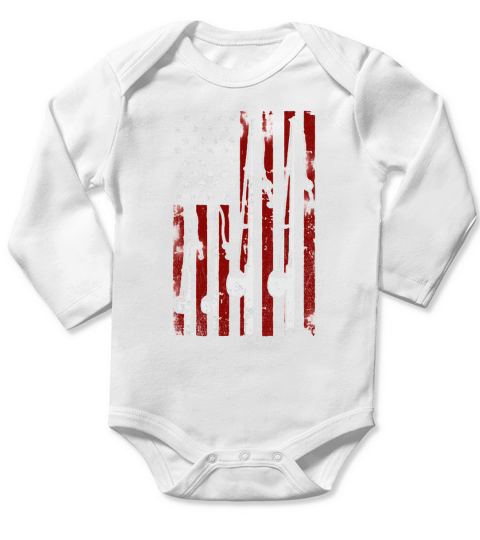 American Flag Fishing Pole Fisherman Long Sleeve Baby One-Piece
