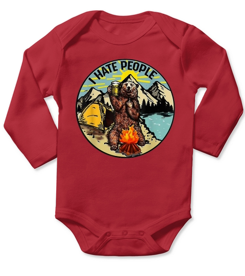 Bear Camping I Hate People Drinking Beer shirt Long Sleeve Baby One-Piece
