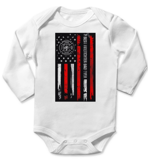 Best Firefighter Dad Ever American Flag For Fathers Day Long Sleeve Baby One-Piece