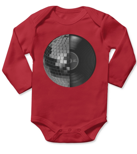 DISCO MUSIC RETRO VINTAGE DJ VINYL RECORD DISCO MIRROR BALL SPHERE Long Sleeve Baby One-Piece