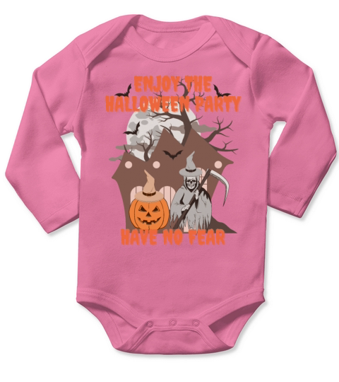 Enjoy Halloween Party With Pumpkin And Grim Reaper Long Sleeve Baby One-Piece