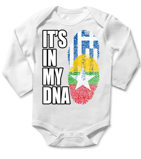 Greek And Burmese Mix Heritage DNA Flag Long Sleeve Baby One-Piece