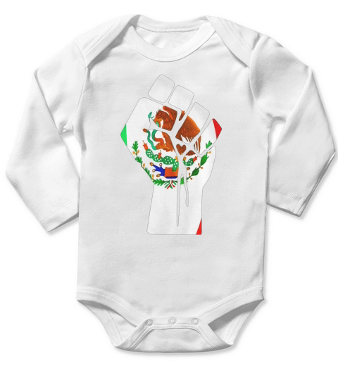Mexican Pride Flag Fist T-shirt Long Sleeve Baby One-Piece