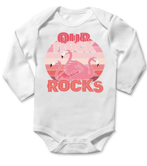 Our Flock Rocks Flamingo Squad Long Sleeve Baby One-Piece